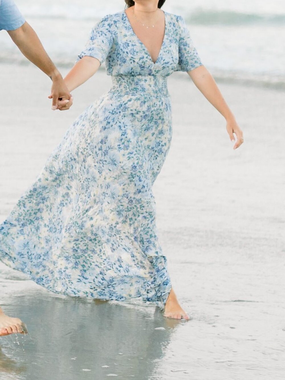 Baltic Born Verona Women's Blue Floral Maxi Dress Smocked Small